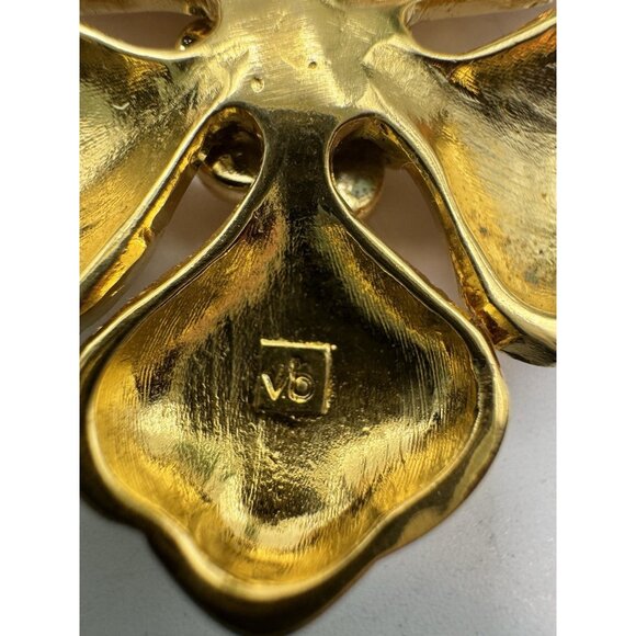 Vintage VB Pink Beaded Statement Necklace Gold Tone Enamel Flower Signed Rare - Picture 9 of 9